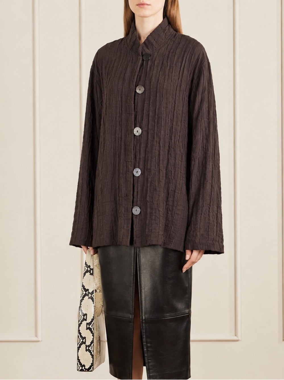 Eskandar Button Front Oversized Linen Shirt